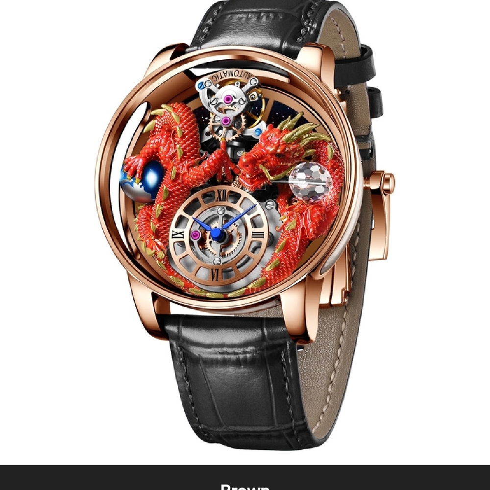 Rose Gold Dragon Watch with Black Strap